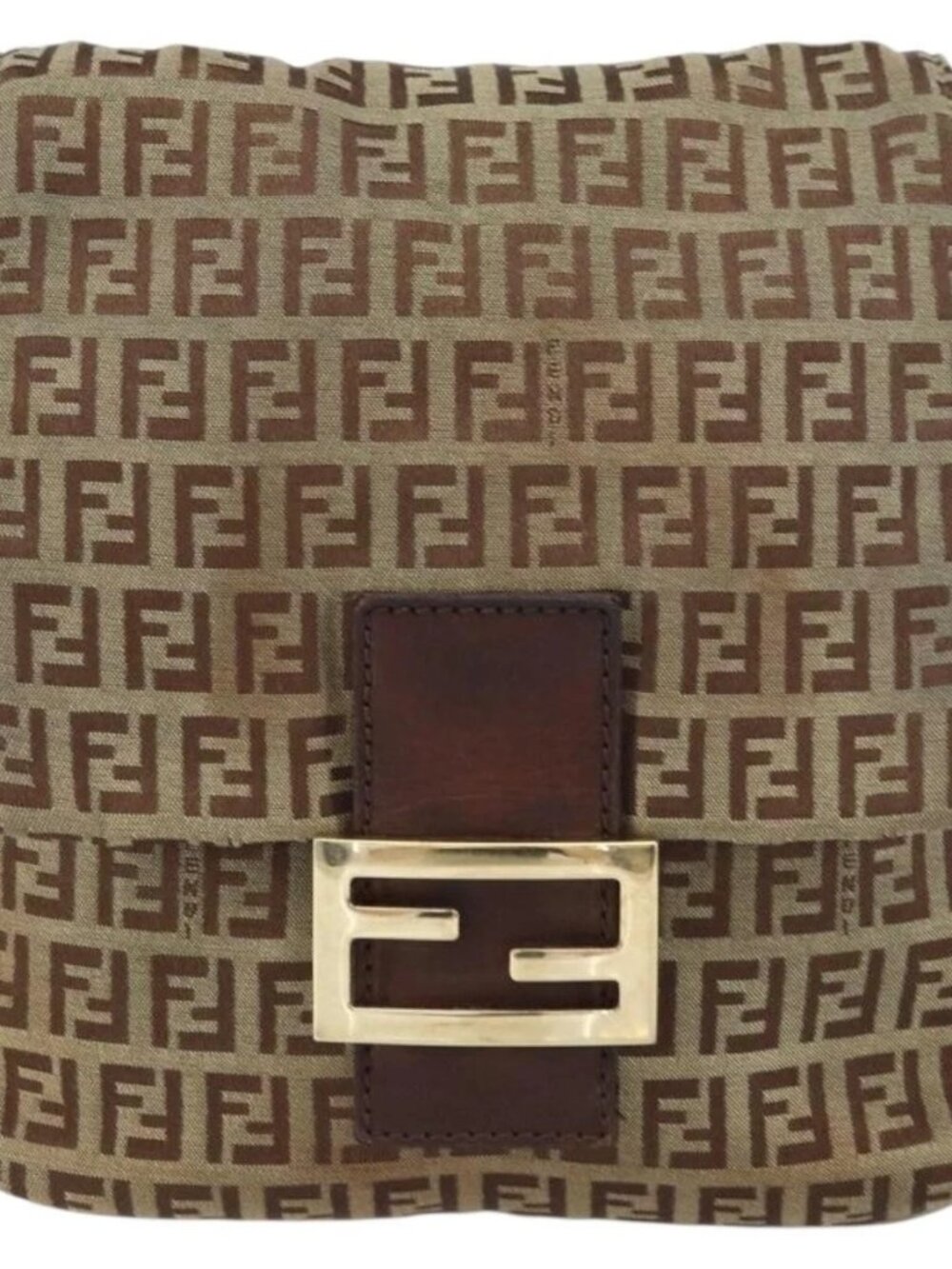 FENDI Zucchino Canvas Mamma Baguette Shoulder Bag Brown Gold Auth gh1492 - Picture 2 of 16